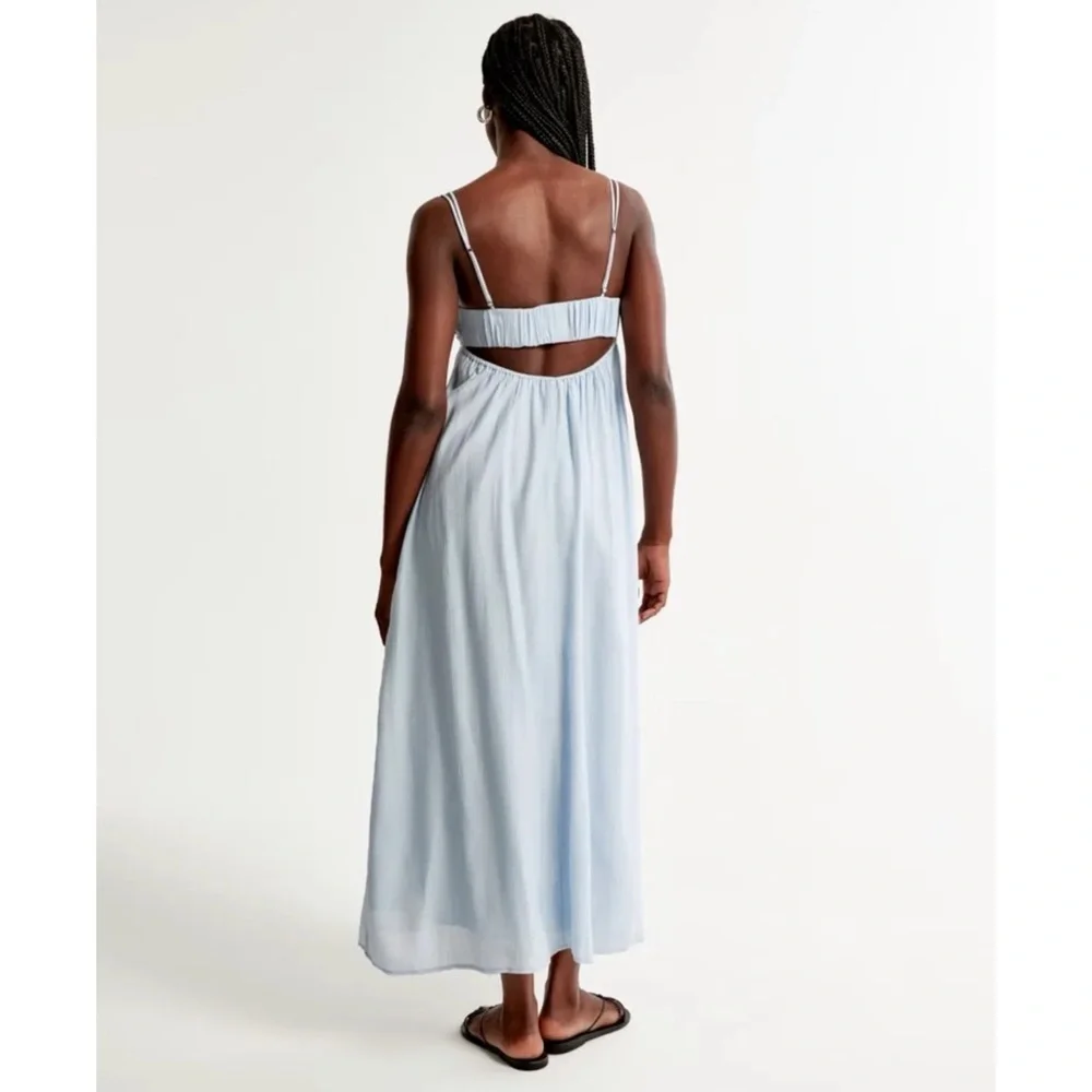 Abercrombie & Fitch Crinkle Textured Maxi Dress in Blue Large Petite NWT *flaw